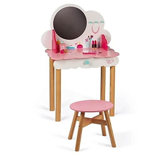 Janod - P'tite Miss Wooden Dressing Table for Children - 10 Accessories Included - Pretend Play - For children from the Age of 3, J06553, Pink and White von Janod