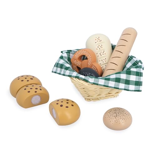 Janod J06645 Holz Bäckereikorb-Viennoiseries Korb-6 Realistische Dinette Zubehör-Ideale Ergänzung zur Kinderküche-Fördert die Vorstellungskraft-Ab 3 Jahre-J06645 von Janod