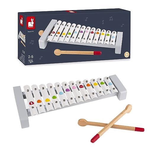 Janod - Confetti Holz- und Metall-Xylofon, Kinder-Musikinstrument, Spielzeugnachbildung und Spielzeug für musikalisches Empfinden, ab 2 Jahren, J07604 von Janod