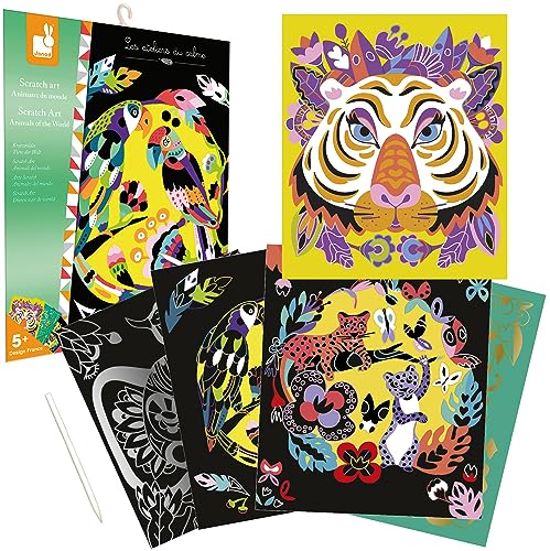 Janod J07891 Party Batman Scratch Art Animals of The World, Multicolor, one Size von Janod