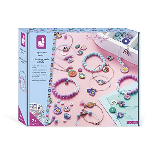 Janod - Bastelset 14 Astro-Schmuckstücke - Les Ateliers Bijoux - Kreatives Hobby Kinder - 12 Armbänder + 2 Halsketten - Feinmotorik und Kreativität - Ab 7 Jahre - J07995 von Janod