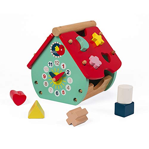 Janod - Baby Forest Formen-Steckspiel aus Holz, Haus, Bausteine, frühes Alter und Lernspielzeug, zum Erlernen von Farben und feinmotorischen Fähigkeiten, ab 18 Monaten, J08008 von Janod