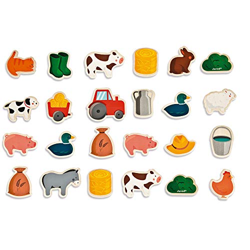 Janod - Magnet Set Bauernhof Tiere 24 Teile aus Holz - Babyspielzeug Tiermagnete - Magnetisches Lernspiel - Holzspielzeug für Magnetische Oberflächen - Ab 2 Jahren, J08157 von Janod