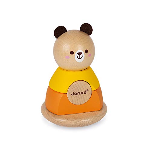 Janod - Stehaufbär aus Massivholz - Kleinkindspielzeug Handhabung und Stecken - Farbe auf Wasserbasis - Ab 1 Jahr, J08184 von Janod