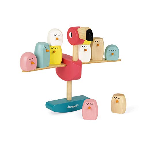 Janod - Zigolos Wooden Balancing Game Flamingo - Manipulation Game - Water-based Paint - For children from the Age of 3, J08230, Multicolored von Janod