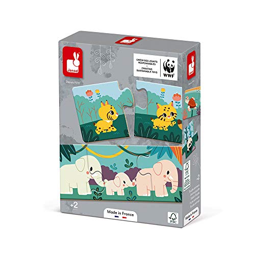 Janod - Box mit 10 Puzzles Kleinkinder Tiere - 3-teiliges Puzzle für Kinder - Lernspiel - Feinmotorik und Konzentration - Partnerschaft mit dem WWF - FSC-zertifizierte Pappe - Ab 2 Jahren, J08636 von Janod