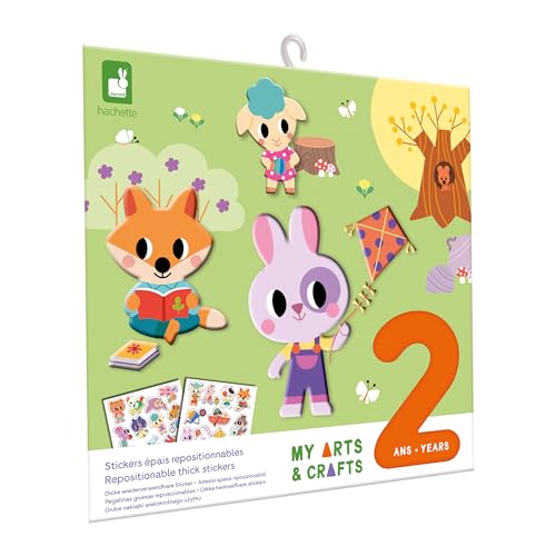 Janod J09144 My Arts & Crafts Ab 2 Jahren – Dickere 1 doppelseitiges Dekor & 2 Bogen Wiederverwendbare Aufkleber-Kreativset Kinder-Feinmotorik & Konzentration-J09144, Multicolor von Janod