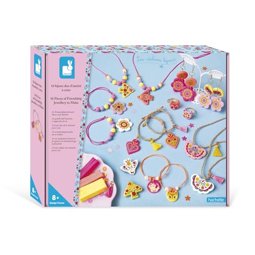 Janod J09186 Janod-16 Freundschaftsschmuck Polymer Charms zum Selbermachen-Bastelpackung-Fördert die Kreativität-Handarbeit für Kinder-Ab 7 Jahren-J09186 von Janod