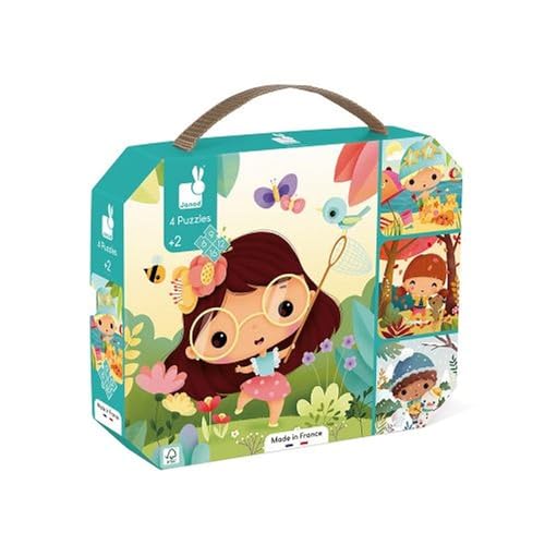Janod - 4 Puzzles Die 4 Jahreszeiten - Evolutives Kinderpuzzle mit 6 bis 16 Teilen - Fördert Geduld und Feinmotorik Lernspiel ab 24 Monate, J02542 von Janod