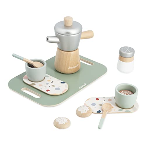 Janod Janod-Kaffee-Spielset-13 Zubehörteile Rollenspielzeug-Kaffeeservice für Kinder-Spielzeug aus FSC-Holz-Ab 24 Monaten, J06630, Mehrfarbig, Small von Janod