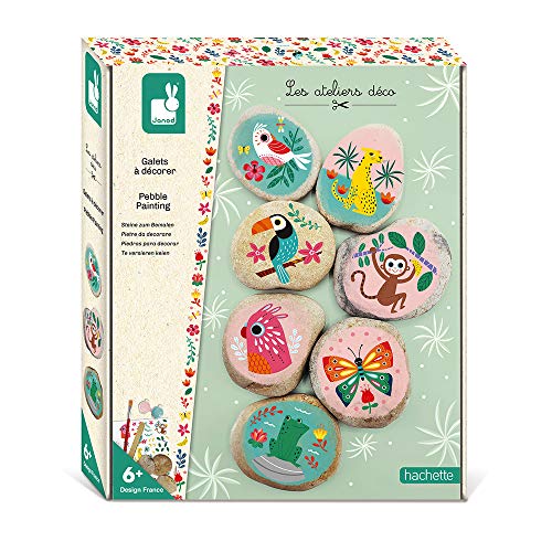 Janod - Pebbles to Decorate - Les Ateliers Déco - Children’s Creative Leisure Kit - Teaches Fine Motor Skills and Concentration - Suitable for Ages 6 and Up, J07922 von Janod