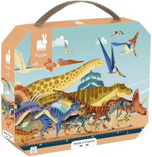 Janod - Kinder-Panoramapuzzle Dino 100 Teile - 1 Meter Lang - FSC-zertifizierte Pappe - Pflanzenfarbe Ab 6 Jahre, J05831 von Janod