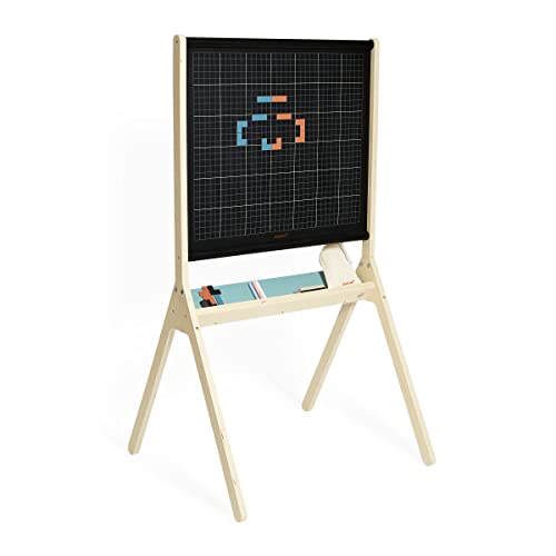 Janod Klassische, Doppelseitige Tafel-20 Magnete, 3 Kreiden, 1 Bürste, 1 Beutel-1 Karierte + Magnetische Seite-Ab 3 Jahre, J09638, Schwarz, 62,5 x 55,5 cm von Janod