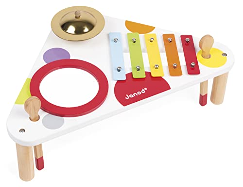 Janod - Confetti Holz-Musiktisch, Kinder-Musikinstrument, Spielzeugnachbildung und Spielzeug für musikalisches Empfinden, ab 1 Jahr, J07634, Weiß von Janod