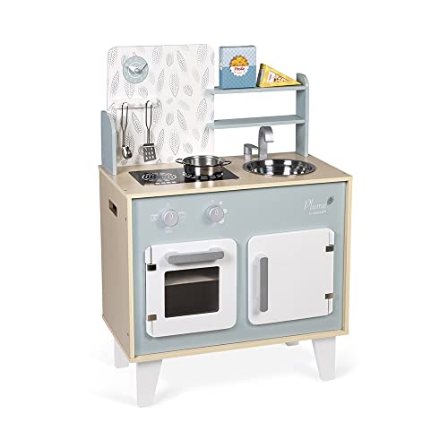 Janod - Küche ‘Plume’ - Kinderküche aus Holz mit Backofen, Edelstahlspüle, Schrank, Induktionskochplatten und Uhr - Spielküche mit 5 Zubehörteilen - Ab 3 Jahren, J06608, 53 x 30 x 78 cm Janod - Küche ‘Plume’ - Kinderküche aus Holz mit Backofen, Edelstahlspüle, Schrank, Induktionskochplatten und Uhr - Spielküche mit 5 Zubehörteilen - Ab 3 Jahren, J06608, 53 x 30 x 78 cm von Janod