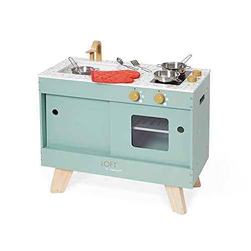 Janod - Loft Holzküche - Rollenspielzeug Küche und Essgeschirr - Vintage- und zeitgenössischer Stil - 7 Metallutensilien und Stoffhandschuh - Wasserfarbe - ab 3 Jahre, J06556 Janod - Loft Holzküche - Rollenspielzeug Küche und Essgeschirr - Vintage- und zeitgenössischer Stil - 7 Metallutensilien und Stoffhandschuh - Wasserfarbe - ab 3 Jahre, J06556 von Janod