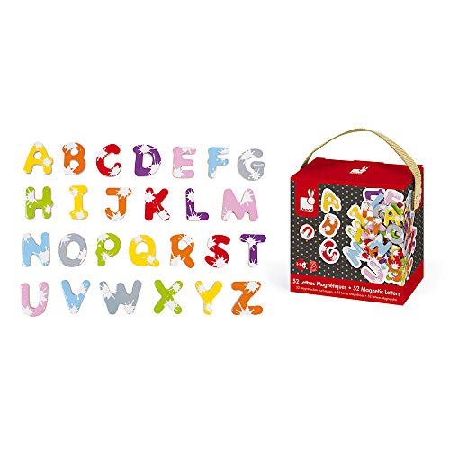 Janod - Magnet-Buchstaben, 52-teiliges Set, mit Farbklecks-Design, Kindertafel-Zubehör, Lesen und Schreiben lernen, ab 3 Jahren, J09612 von Janod