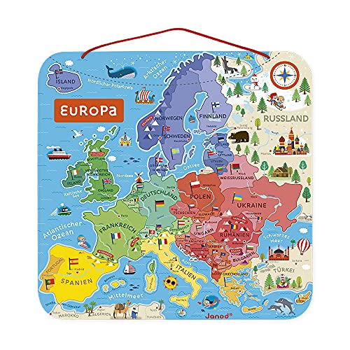 Janod - Magnetisches Puzzle Europakarte - Pädagogisches Holzpuzzle zum Lernen der Geographie - Europareise mit 40 Magneten - Zum Aufhängen an der Wand - Deutsche Version - Ab 7 Jahren, J05473 von Janod