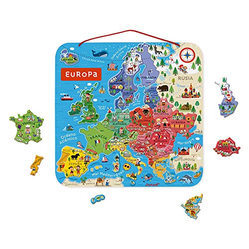 Janod - Magnetisches Puzzle Europakarte - Pädagogisches Holzpuzzle zum Lernen der Geographie - Europareise mit 40 Magneten - Zum Aufhängen an der Wand - Spanische Version - Ab 7 Jahren, J05474 von Janod