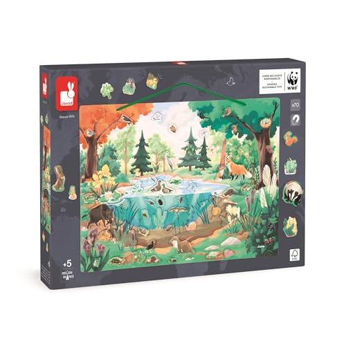 Janod - Magnet-Puzzle Der Teich - 70 Magnete aus FSC-Holz - 1 Erklärungsposter - Lernspiel - Fauna und Flora - WWF-Partnerschaft - Ab 5 Jahre, J08647 von Janod