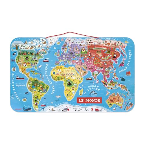 Janod - Magnetisches Weltkarten-Puzzle aus Holz, 92 magnetische Teile, 70 x 43 cm, französische Version, Lernspiel für Kinder ab 7 Jahren, J05500 Metallisches Silber Janod - Magnetisches Weltkarten-Puzzle aus Holz, 92 magnetische Teile, 70 x 43 cm, französische Version, Lernspiel für Kinder ab 7 Jahren, J05500 Metallisches Silber von Janod