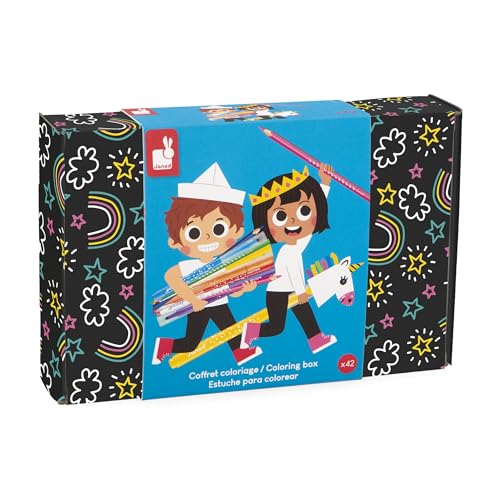 Janod - Malbox mit 42 Teilen - 12 Malvorlagen, 10 Filzstifte, 5 Glitzerfilzstifte, 7 Zauberstifte, 8 Buntstifte Wiederverwendbare Box - Ab 3 Jahren - J07419 Janod - Malbox mit 42 Teilen - 12 Malvorlagen, 10 Filzstifte, 5 Glitzerfilzstifte, 7 Zauberstifte, 8 Buntstifte Wiederverwendbare Box - Ab 3 Jahren - J07419 von Janod