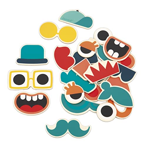 Janod Mix and Match Portrait Magnets Janod-24 Porträt Spielzeug aus FSC-Holz-Magnetisches Lernspiel-Zubehör für Magnettafel-Ab 24 Monaten, J09644, Mehrfarbig, M von Janod