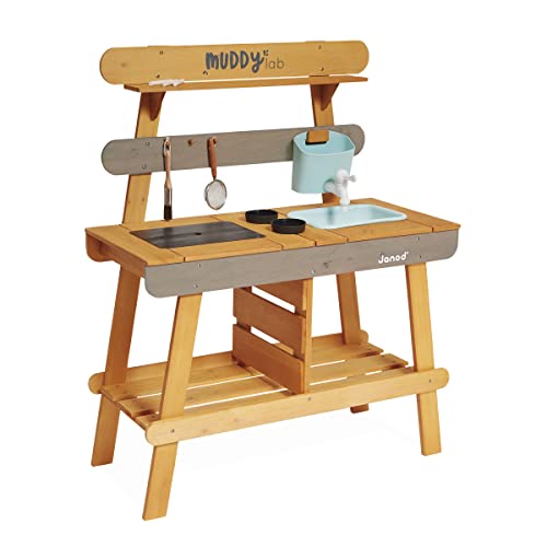 JANOD Muddy Lab-Kinderküche für draußen aus FSC-Holz-10 Utensilien-Rollenspielzeug-Outdoor-Kinderspiel-Ab 3 Jahre, J06632, Bleu ciel/Gris, 77 x 35 x 95 JANOD Muddy Lab-Kinderküche für draußen aus FSC-Holz-10 Utensilien-Rollenspielzeug-Outdoor-Kinderspiel-Ab 3 Jahre, J06632, Bleu ciel/Gris, 77 x 35 x 95 von Janod