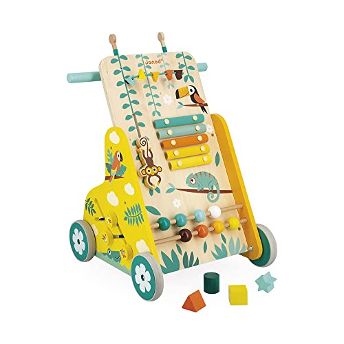 Janod - Multi-Aktivitätswagen Tropik - Laufwagen aus Holz - Lernspielzeug mit 6 Aktivitäten - Leise Räder und Feststellschraube - FSC-zertifiziert - Wasserfarbe - Ab 1 Jahr, J08269 Janod - Multi-Aktivitätswagen Tropik - Laufwagen aus Holz - Lernspielzeug mit 6 Aktivitäten - Leise Räder und Feststellschraube - FSC-zertifiziert - Wasserfarbe - Ab 1 Jahr, J08269 von Janod