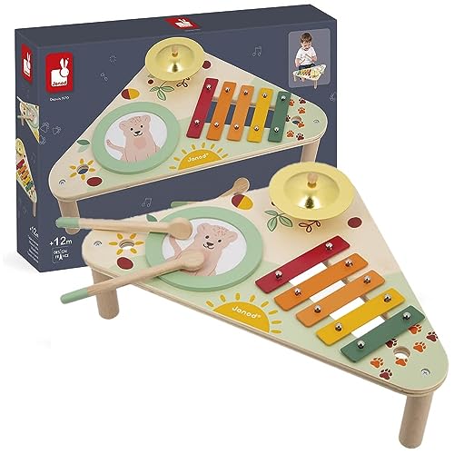 Janod - Musiktisch aus Holz Sunshine - Rollenspielzeug und musikalische Früherziehung - Wasserfarbe - Ab 12 Monaten, J07616 von Janod