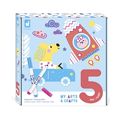 Janod - My Arts & Crafts - 5 Jahre - Zeichenset - 8 Motive + 2 Abwischbare Filzstifte - Kreatives Hobby Kinder - Feinmotorik und Konzentration - J07745 von Janod