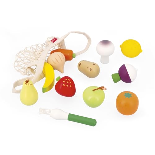 Janod Netz aus 12 Obst-und Gemüsesorten-Leinentasche-Spielzeug Imitation Einkaufskorb-Ideal als Ergänzung zu Kinderküche und Dinette-Ab 3 Jahre, J06639 Janod Netz aus 12 Obst-und Gemüsesorten-Leinentasche-Spielzeug Imitation Einkaufskorb-Ideal als Ergänzung zu Kinderküche und Dinette-Ab 3 Jahre, J06639 von Janod