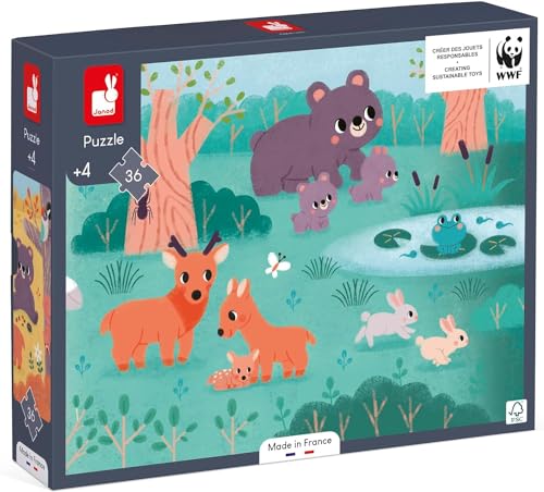 Janod Panoramapuzzle 4 Jahreszeiten-36 Teile aus FSC-Pappe-Tierpuzzle WWF-Partnerschaft-Ab 4 Jahre, J08645, Mehrfarbig von Janod