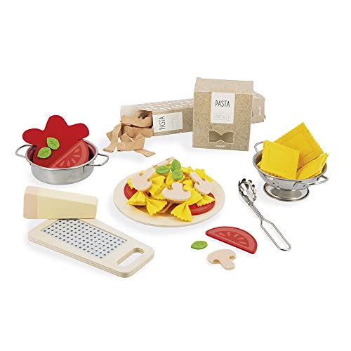 Janod - Pasta-Mix - Nudel-Set- Rollenspielzeug Küche und Essgeschirr - 58 Elemente aus Holz, Pappe und Filz - FSC-zertifiziert - Wasserfarbe - ab 3 Jahre, J06598 von Janod