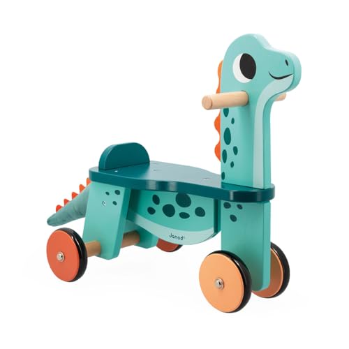 Janod Portosaurus Dinosaurier-Reittier-Sitzhöhe 21 cm-Abnehmbarer Plüschschwanz-Lernspielzeug aus FSC-Holz-Ab 12 Monate, J05828, Blau von Janod