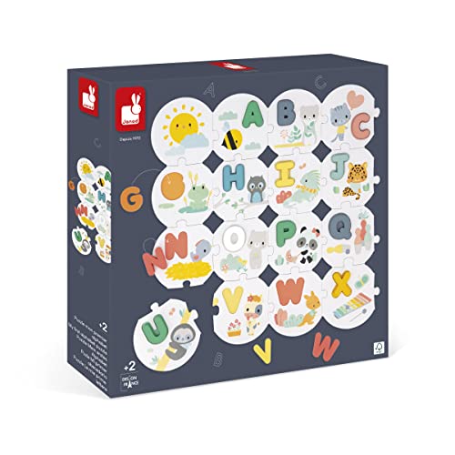 Janod - Pure Puzzle Mein Erstes Alphabet - 28-Teiliges Puzzle + 26 Holzbuchstaben - Zum Lernen des Alphabets - Lernspielzeug - Ab 24 Monaten, J08045 von Janod