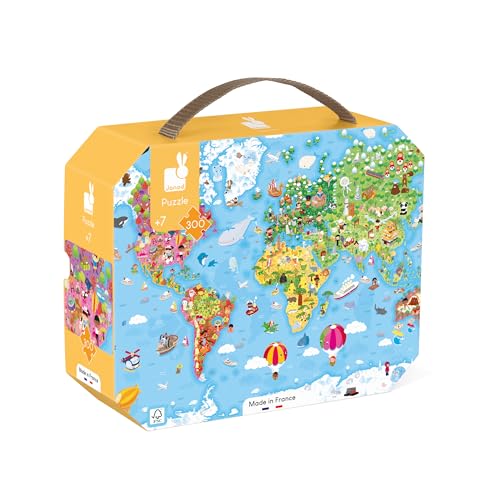 Janod - Giant World Kinderpuzzle 300 Teile – FSC-zertifizierter Karton – Pflanzliche Tinte – Hergestellt in Frankreich – ab 7 Jahren, J02549 von Janod