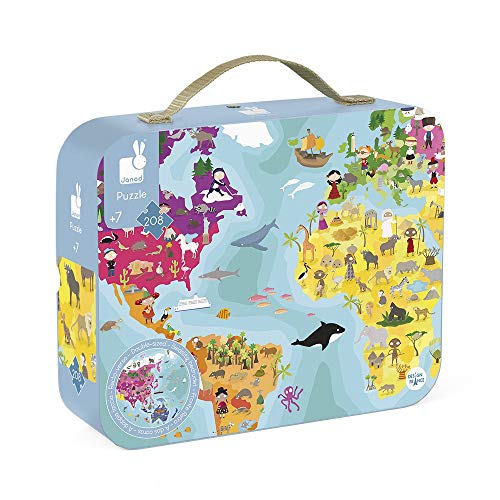Janod - 208-teiliges Kinderpuzzle Welt - Beidseitig - Lernspiel Geografie - Entwicklung von Feinmotorik und Konzentration - Ab 7 Jahren, J02655 Janod - 208-teiliges Kinderpuzzle Welt - Beidseitig - Lernspiel Geografie - Entwicklung von Feinmotorik und Konzentration - Ab 7 Jahren, J02655 von Janod