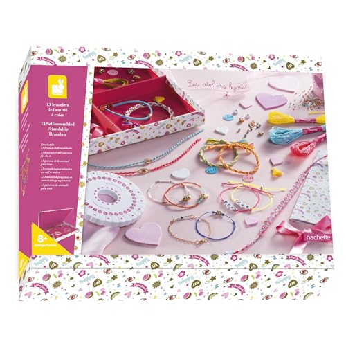 Janod - Set zum Basteln von 13 Freundschaftsarmbändern - Les Ateliers Bijoux - Set für kreative Freizeitbeschäftigungen Kinder - Entwicklung von Feinmotorik und Kreativität - Ab 8 Jahren, J07939 von Janod