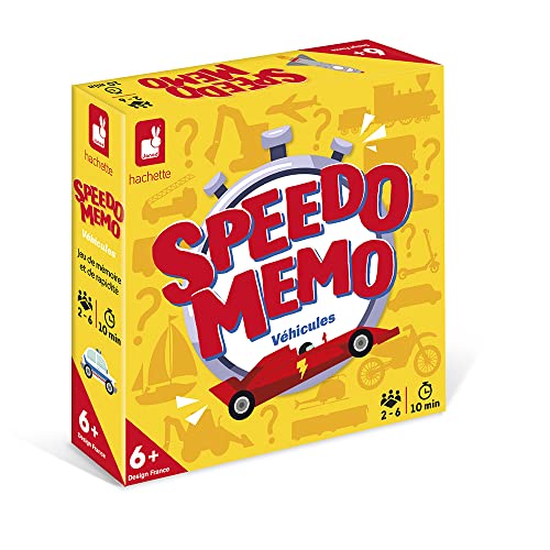 Janod - Speedo Memory Fahrzeuge – Gesellschaftsspiel für Kinder – Gedächtnis- und Geschwindigkeitsspiel – Partyspiel für 2 bis 6 Mitspieler – 56 Karten – auf Französisch – ab 6 Jahren, J02462 von Janod