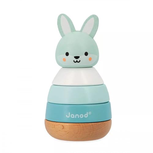Janod - Stapel-Hase aus FSC-Holz - 4 Teile zum Stapeln - Lernspielzeug und Frühförderung - Feinmotorik - WWF-Partnerschaft - Ab 12 Monate, J08653 von Janod