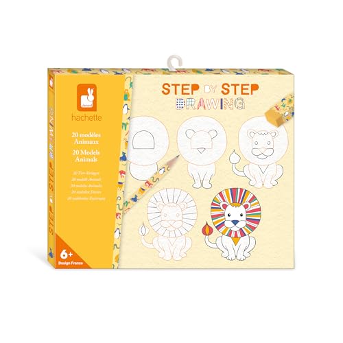 Janod - Step by Step Drawing - Zeichnen lernen - 20 Tier-Modelle - Zeichenset für Kinder - Zeichen- und Konzentrationsförderung – Ab 6 Jahren – J09155 von Janod