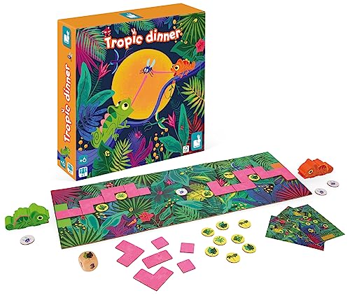 Janod - Tropik Dinner - Gesellschaftsspiel - Thema Tiere - Brettspiel aus Holz und Pappe - 2 Spieler - FSC-zertifiziert - Ab 6 Jahre, J02626 von Janod
