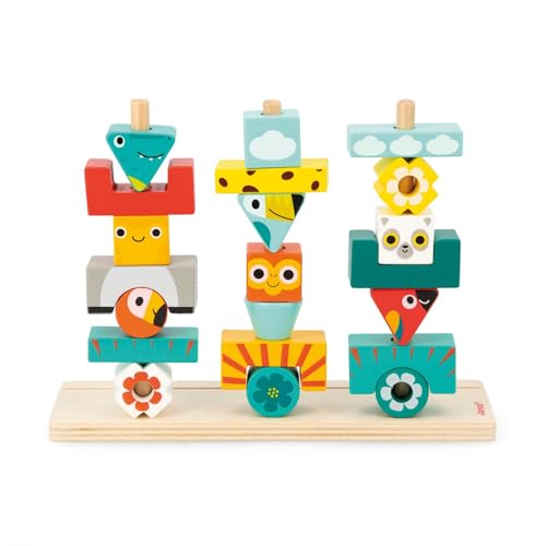 Janod Animales Tropik Totem-Spiel-Kinderspielzeug aus FSC-Holz-52 Teile zum Stapeln + 12 Vorlagen-Lernspiel-Ab 3 Jahren, J08279, Mehrfarbig von Janod