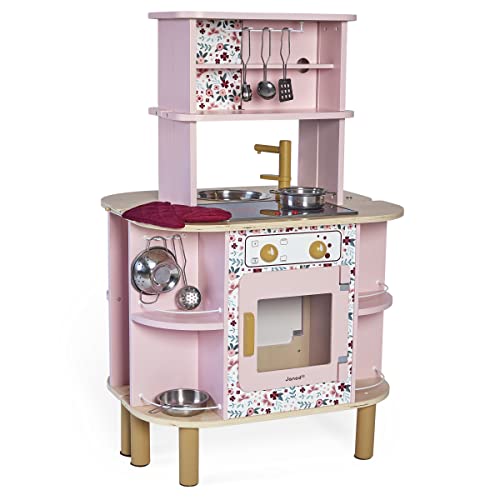 Janod Twist Kinderküche aus Holz-Doppelseitige Küche-Mit 8 Utensilien-Ofen, Drehknöpfe, Kochplatte mit Geräuschen-Ab 3 Jahre, J06616, Rosa, M Janod Twist Kinderküche aus Holz-Doppelseitige Küche-Mit 8 Utensilien-Ofen, Drehknöpfe, Kochplatte mit Geräuschen-Ab 3 Jahre, J06616, Rosa, M von Janod