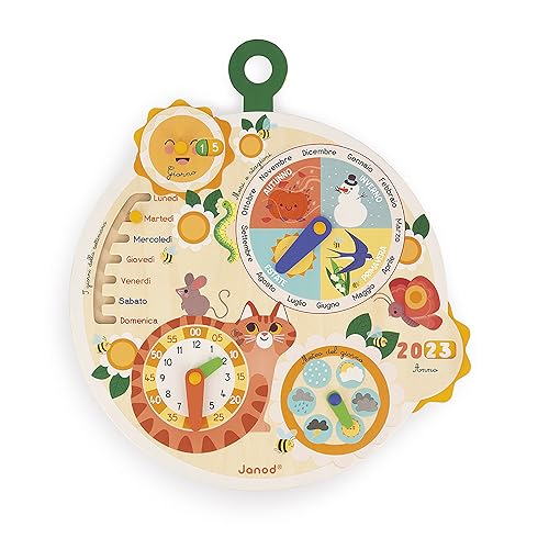 Janod Zeitrad Holz-Lernkalender für Kinder-Lernspiel-FSC Holzspielzeug-Ab 3 Jahren, J09624, Mehrfarbig von Janod