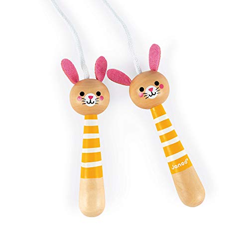 Janod - Wooden Rabbit Skipping Rope - Adjustable Size - From 3 Years Old, J03197, Yellow Pink Janod - Wooden Rabbit Skipping Rope - Adjustable Size - From 3 Years Old, J03197, Yellow Pink von Janod