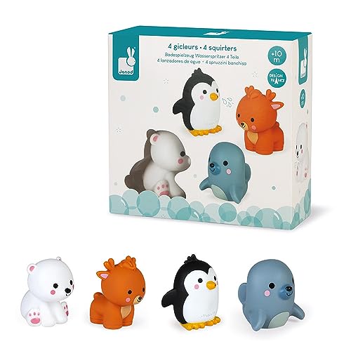 Janod - Wasserspritzer „Polartiere“, 4 Stück - Badespielzeug für Babys - Ab 10 Monaten, J04704 von Janod