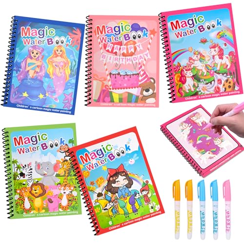 Januts 5 Stück Wassermalbuch Prinzessinnen Thema Wasser malbuch Wiederverwendbares Doodle Buch mit Zauberstift Wasser Malbuch Magie Wasser Zeichnung Buch Magisches Malbücher Set fü Kinder, D von Januts