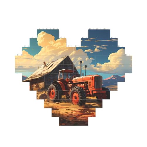 Bauernhof Red Traktor Druck Baustein Block Puzzle Herzform â für Valentinstag, Geburtstag, Hochzeit Bauernhof Red Traktor Druck Baustein Block Puzzle Herzform â für Valentinstag, Geburtstag, Hochzeit von JaoXer